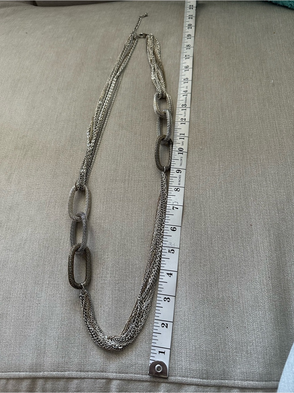 Silver-Tone Multi-Chain Link Statement Necklace with Tassel - Picture 2 of 6